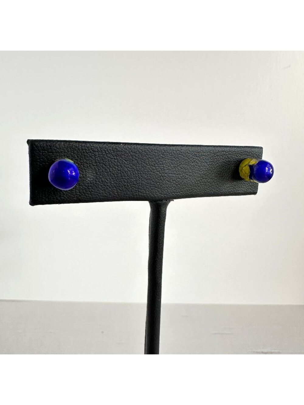 Chinese Export Cloisonne Cobalt Blue Glass Dome Stud Earrings 1/4"
